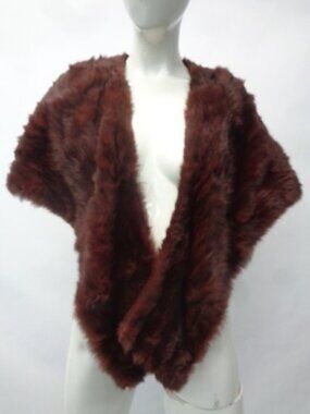 MINT BURGUNDY SQUIRREL FUR STOLE WRAP WOMEN WOMAN SIZE 14" X 68"